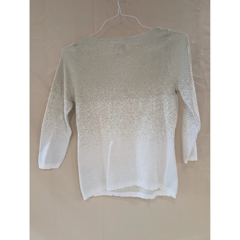 Ruby Rd. Petite Women's Metallic Knit Ombre Sweater PM Cream/Gold - Picture 8 of 9